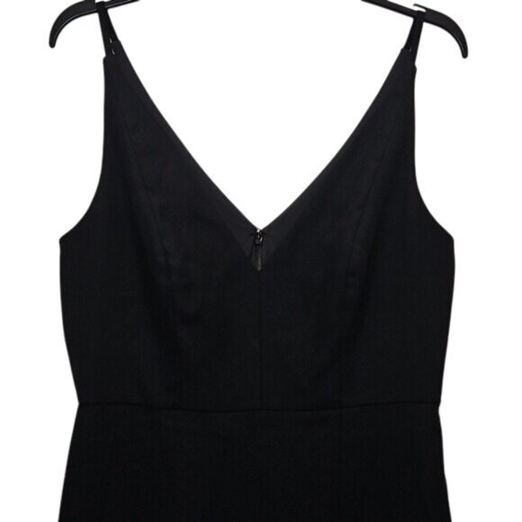 Thread Skinny Strap Deep V-Neck Crepe Trumpet Gown Front Slit Size 8 New Black - Picture 3 of 11